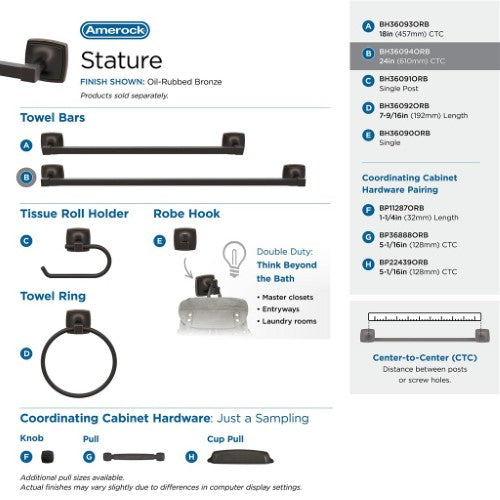 Stature Zinc & Stainless Steel Oil Rubbed Bronze Towel Bar 15
