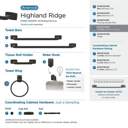 Highland Ridge Zinc & Stainless Steel Oil Rubbed Bronze Towel Ring 6