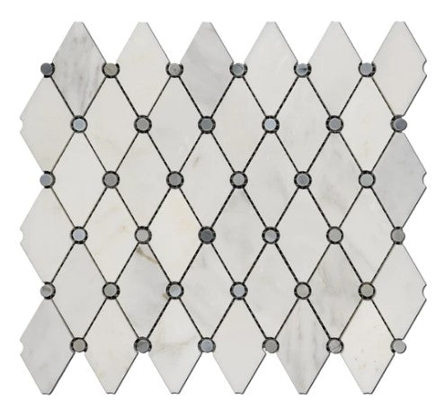 Oriental White Waterjet Marble Mosaic - Fishnet Blue Dot — Stone & Tile ...
