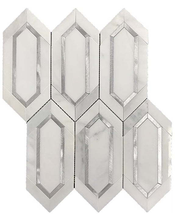 Oriental White & Silver Marble Mosaic Polished 1