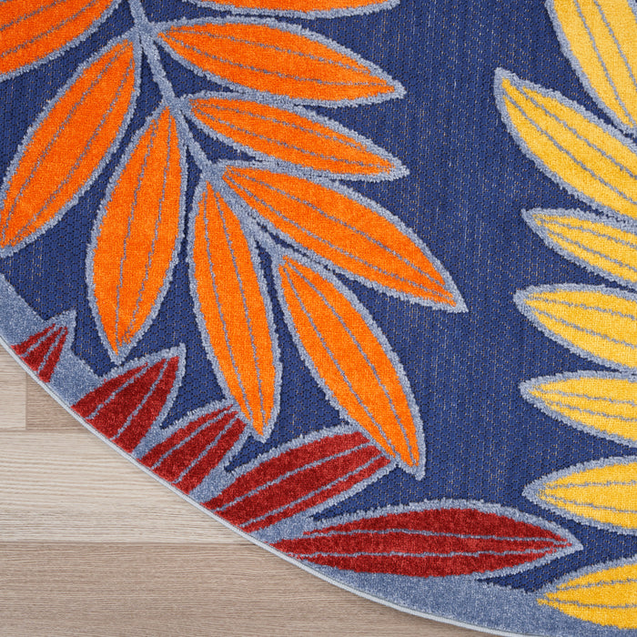 Aloha ALH18 Navy Multicolor Polypropylene Outdoor Area Rug - 5 Ft x Round