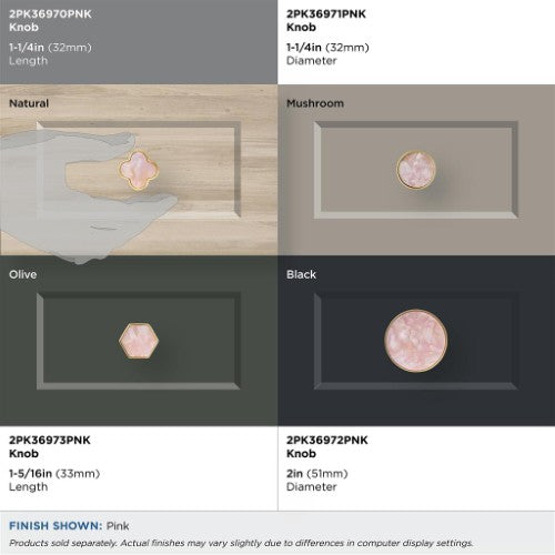 Accents Zinc & Acrylic Gold / Pink Cabinet Knob 22