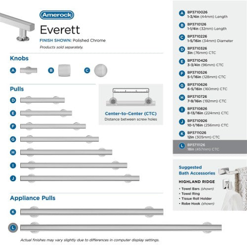 Everett Zinc Polished Chrome Appliance Pull 12
