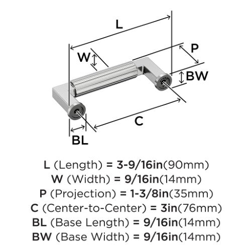 Ballard Zinc Polished Chrome Cabinet Pull 11