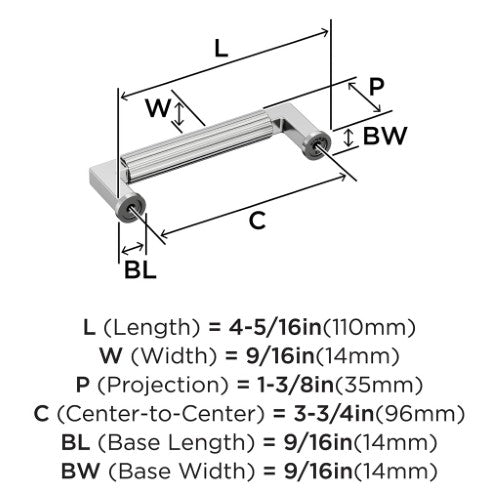 Ballard Zinc Polished Chrome Cabinet Pull 12