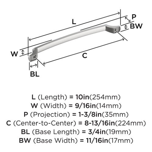 Bellamy Zinc Polished Chrome Cabinet Pull 10