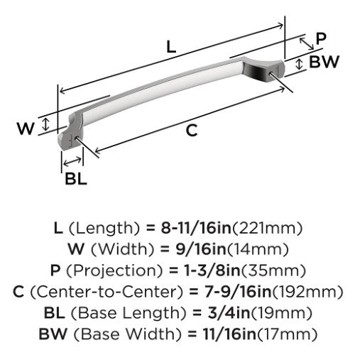 Bellamy Zinc Polished Chrome Cabinet Pull 16