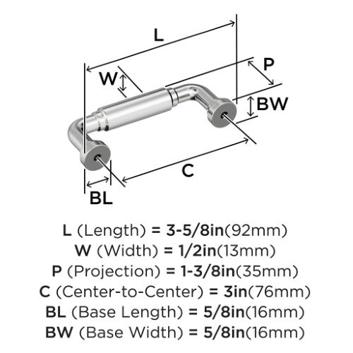 Coble Zinc Polished Chrome Cabinet Pull 9