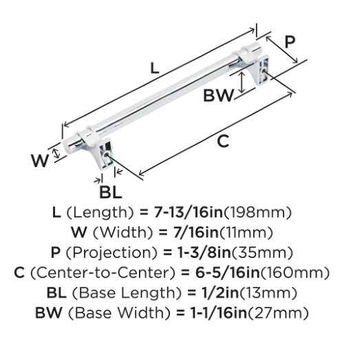 Davenport Zinc Polished Chrome Cabinet Pull 12