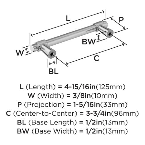 Destine Zinc Polished Chrome Cabinet Pull 10