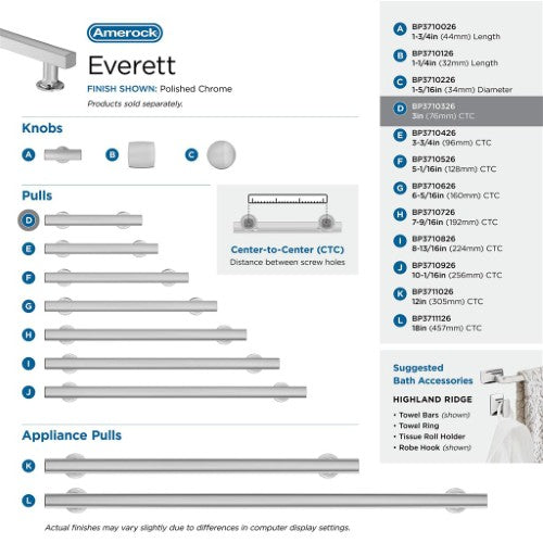 Everett Zinc Polished Chrome Cabinet Pull 37