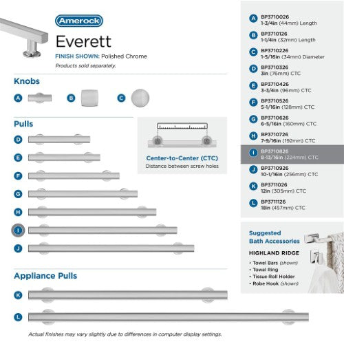 Everett Zinc Polished Chrome Cabinet Pull 41