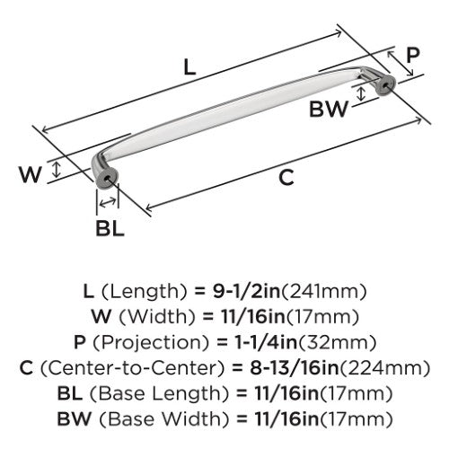 Kane Zinc Polished Chrome Cabinet Pull 14