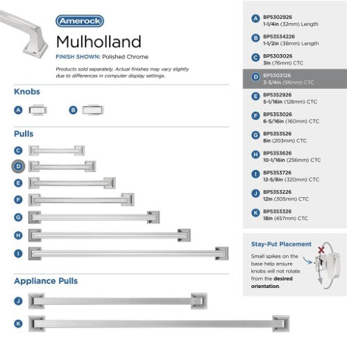 Mulholland Zinc Polished Chrome Cabinet Pull 35