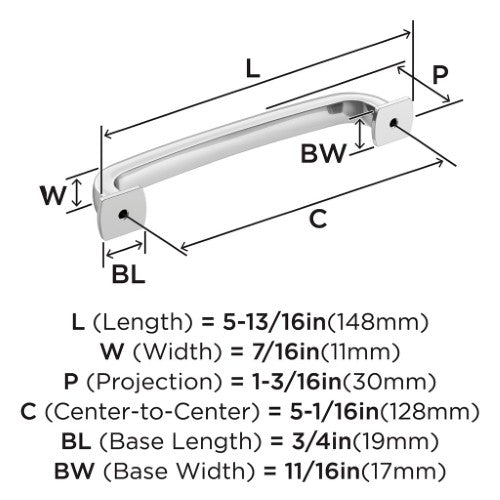 Surpass Zinc Polished Chrome Cabinet Pull 11