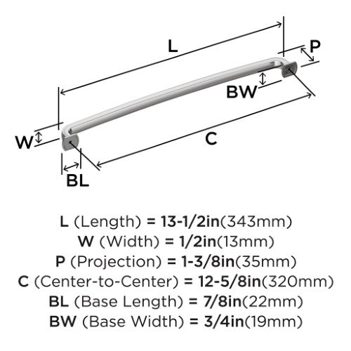 Surpass Zinc Polished Chrome Cabinet Pull 16