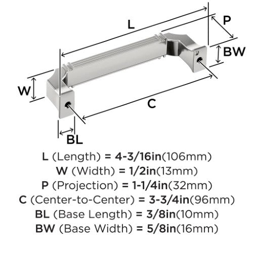 Townsend Zinc Polished Chrome Cabinet Pull 8