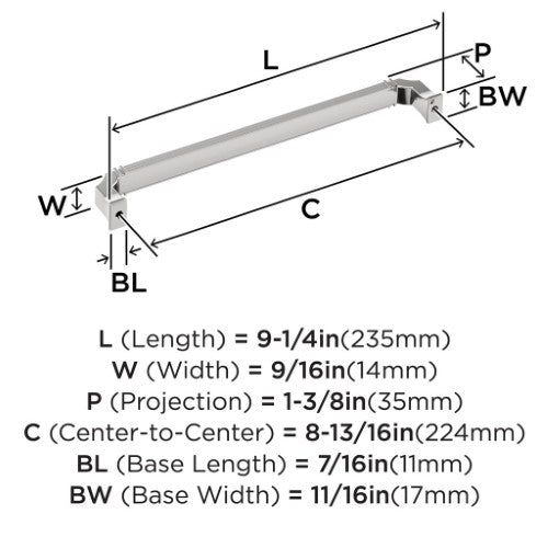 Townsend Zinc Polished Chrome Cabinet Pull 12
