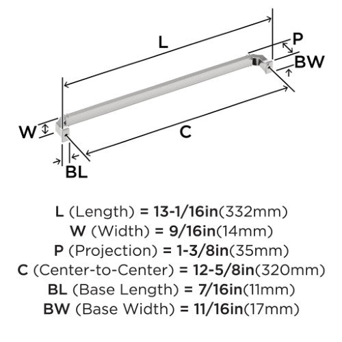 Townsend Zinc Polished Chrome Cabinet Pull 14