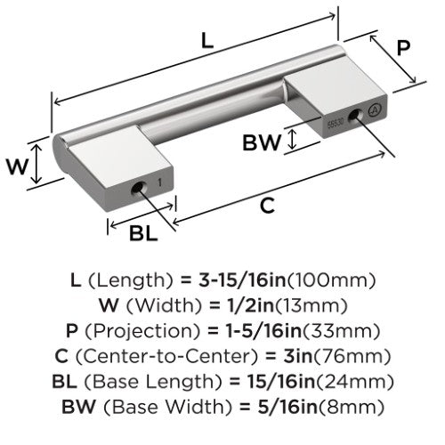 Versa Zinc Polished Chrome Cabinet Pull 9