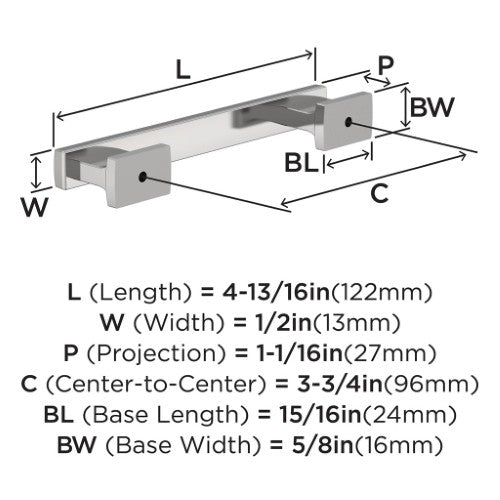 Triomphe Zinc Polished Chrome Cabinet Pull 6