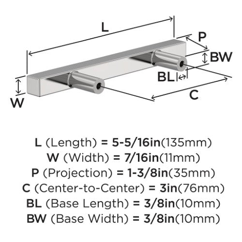 Bar Pulls Square Zinc Polished Chrome Cabinet Pull 5