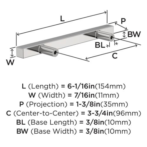 Bar Pulls Square Zinc Polished Chrome Cabinet Pull 6