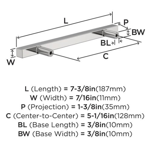 Bar Pulls Square Zinc Polished Chrome Cabinet Pull 7