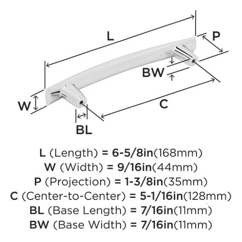 Willow Zinc Polished Chrome Cabinet Pull 6