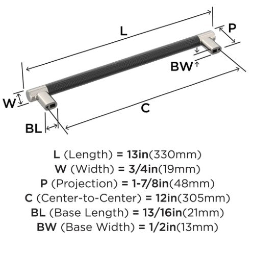 Esquire Zinc & Stainless Steel Polished Nickel / Black Bronze Appliance Pull 4