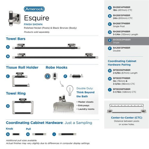 Esquire Zinc & Stainless Steel Polished Nickel / Black Bronze Hook 8