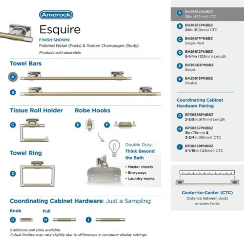 Esquire Zinc & Stainless Steel Polished Nickel / Golden Champagne Towel Bar 10