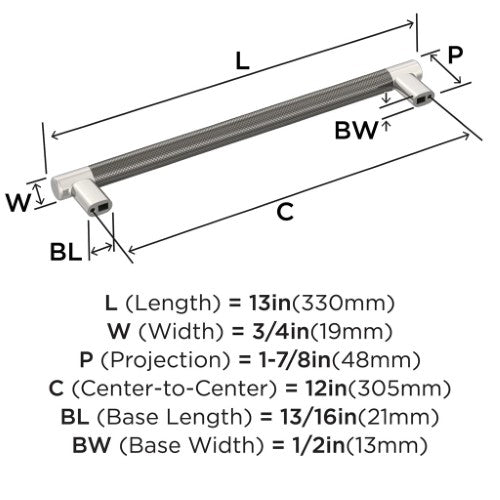 Esquire Zinc & Stainless Steel Polished Nickel / Gunmetal Appliance Pull 4