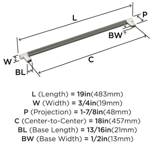 Esquire Zinc & Stainless Steel Polished Nickel / Gunmetal Appliance Pull 5