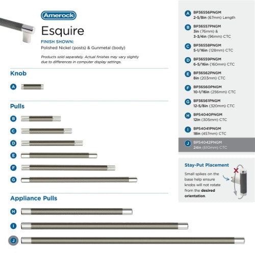 Esquire Zinc & Stainless Steel Polished Nickel / Gunmetal Appliance Pull 16
