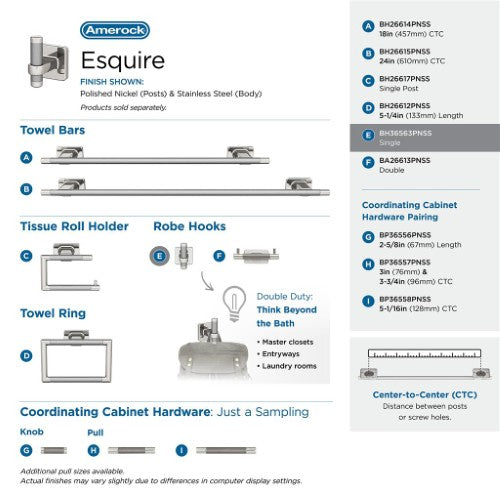 Esquire Zinc & Stainless Steel Polished Nickel / Stainless Steel Hook 7