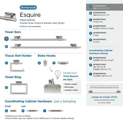 Esquire Zinc & Stainless Steel Polished Nickel / Stainless Steel Towel Bar 10