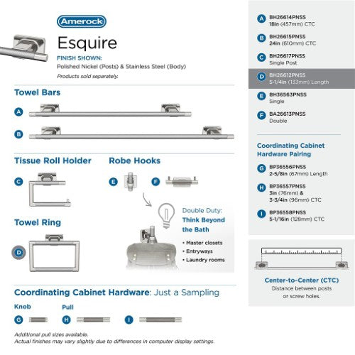 Esquire Zinc & Stainless Steel Polished Nickel / Stainless Steel Towel Ring 6