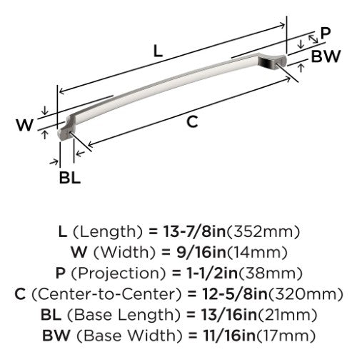 Bellamy Zinc Polished Nickel Cabinet Pull 15