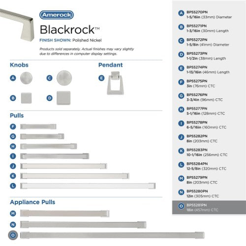 Blackrock Zinc Polished Nickel Appliance Pull 11