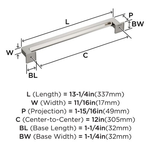 Lintel Zinc Polished Nickel Appliance Pull 3