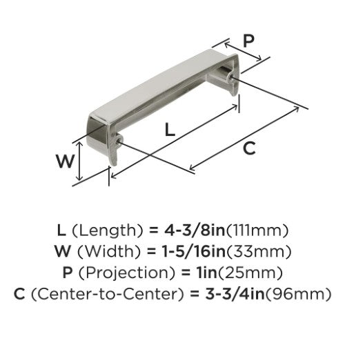 Kane Zinc Polished Nickel Cabinet Pull 2
