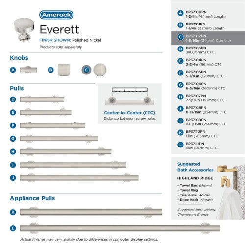 Everett Zinc Polished Nickel Cabinet Knob 18