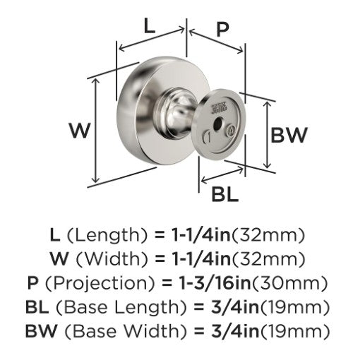 Winsome Zinc Polished Nickel Cabinet Knob 2