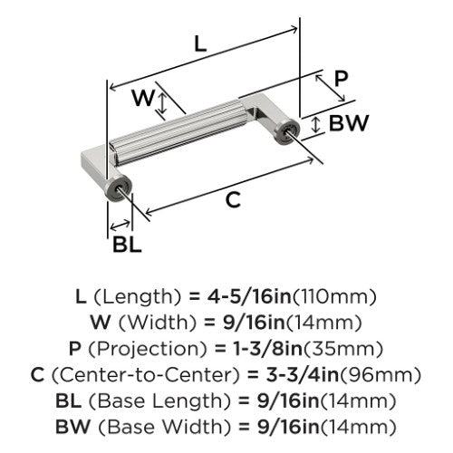 Ballard Zinc Polished Nickel Cabinet Pull 12