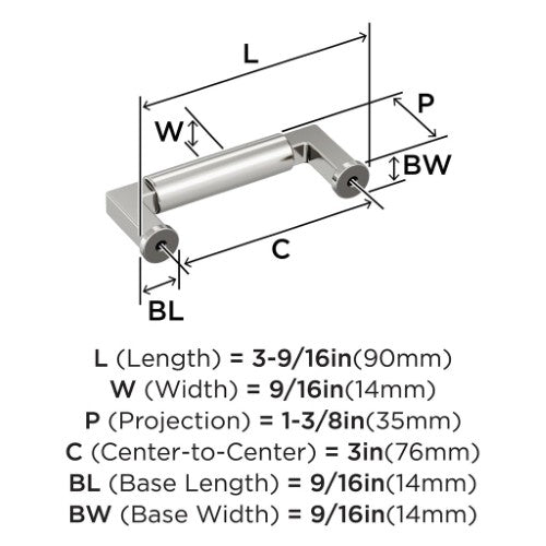 Balon Zinc Polished Nickel Cabinet Pull 11