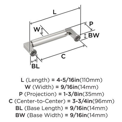 Balon Zinc Polished Nickel Cabinet Pull 12