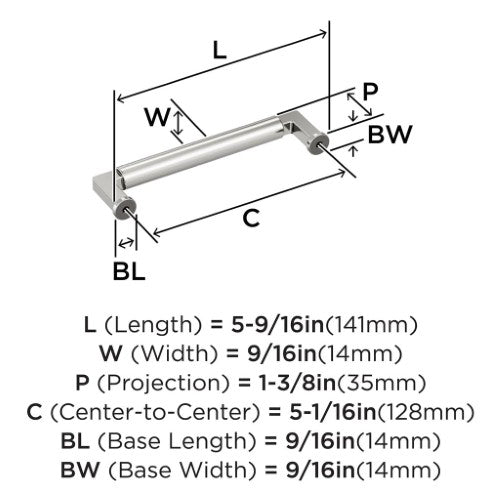 Balon Zinc Polished Nickel Cabinet Pull 13