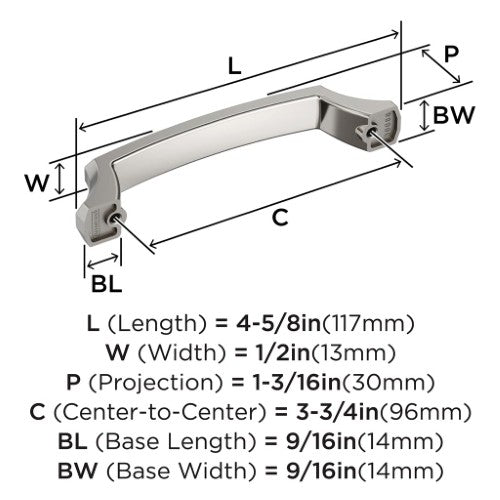 Bellamy Zinc Polished Nickel Cabinet Pull 9