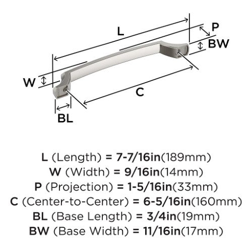Bellamy Zinc Polished Nickel Cabinet Pull 12